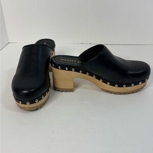 Madden Girl Black Mules with Studded Wooden Heel